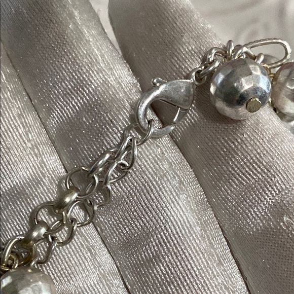 Silver Champagne Shimmery Disco Bead Charm Layered Bracelet Whimsical Vintage - Picture 15 of 16